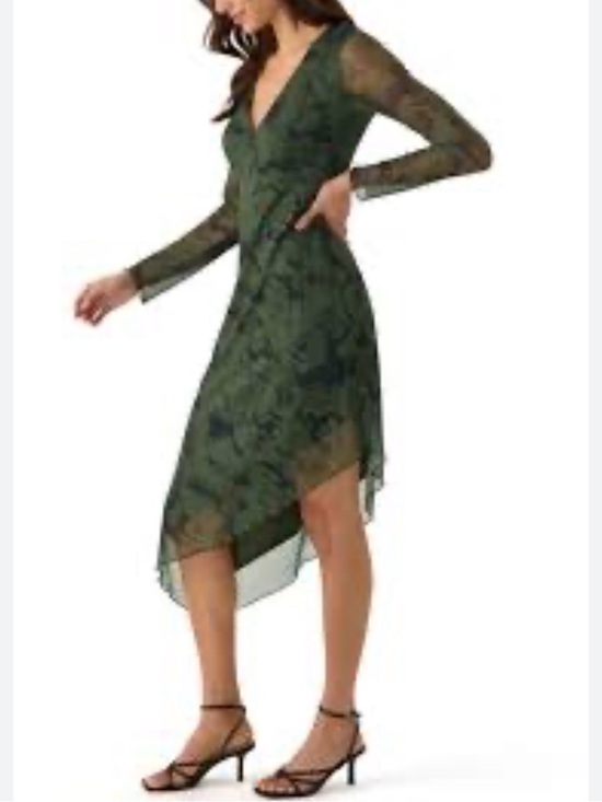 Oak & Trellis Dresses & Skirts - Asymmetrical camo V-Neck Sheer Sleeve Dress in Dark Green